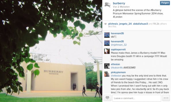 Burberry zeigt „Behind-the-Scenes“-Clips von deren Laufsteg-Präsentation. (Screenshot: Burberry auf Instagram)