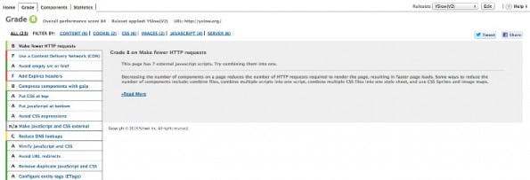 YSlow: Überprüft eure Seite anhand der Yahoo-Kriterien. (Screenshot: SLow)