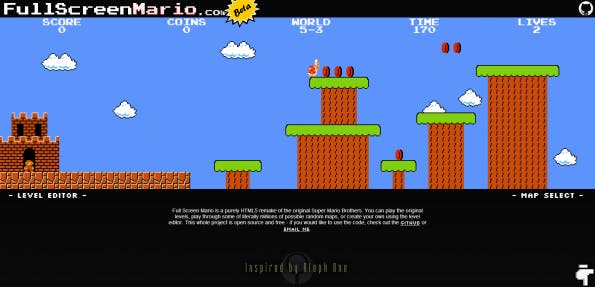 Super Mario Bros. als HTML5-Remake neu aufgelegt: Spiele den Nintendo-Klassiker im Browser.