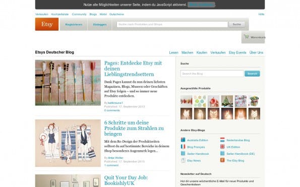 Das Startup-Etsy füllt seinen Blog mit DIY-Tipps und Workshops für Kreative. (Screenshot: Etsy)