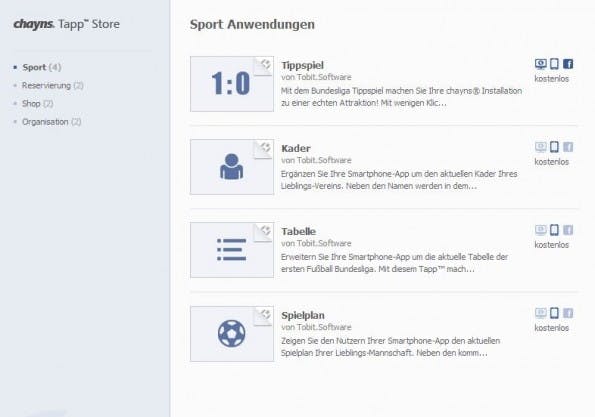 Der Tapp Store in chayns bietet kostenlose und kostenpflichtige Erweiterungen. (Screenshot: chayns)