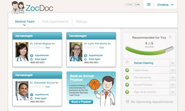 ZocDoc zählt zu den erfolgreichsten Health-Startups bisher. Die Buchungsplattform für Arzttermine spart wertvolle Wartzeit. (Screenshot: ZocDoc)