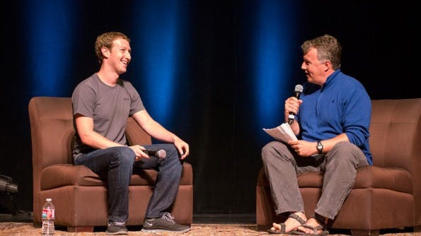 Facebook-Gründer Mark Zuckerberg im Gespräch mit Y-Combinator-Partner Paul Graham bei der Startup School 2013.
