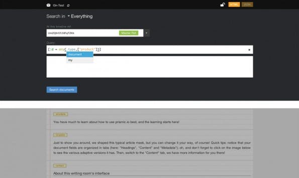 Abfrage-Generator von Prismic. (Quelle: <a href="https://prismic.io">prismic.io</a>)