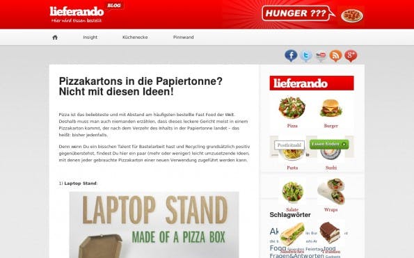 Du willst erfahren, wie man einen Tischkicker aus Pizzakarton baut? Dann lies den Blog von Lieferando. (Screenshot: Lieferando)