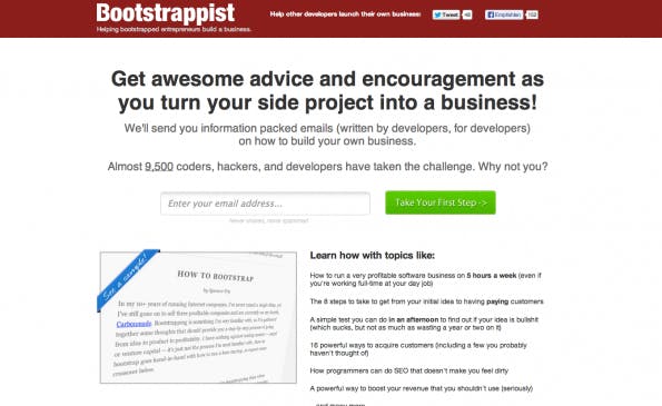 Mit einer interessanten Story bringen sich Startups in den E-Mail-Verteiler von Bootstrappist. (Screenshot: Bootstrappist)