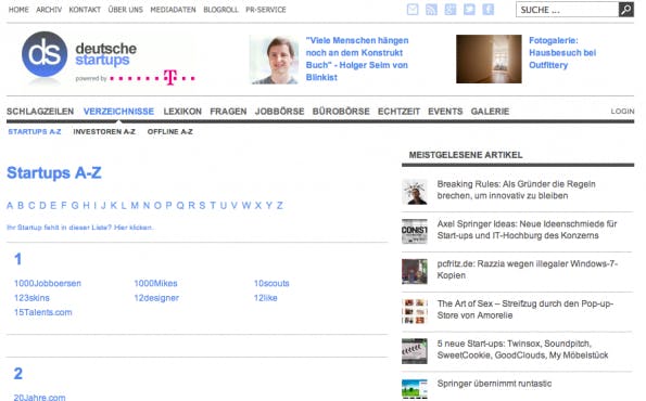 Ein Eintrag in die Datenbank von Deutsche Startups ist ebenfalls kostenlos und kann für Traffic-Zuwachs sorgen. (Screenshot: Deutsche Startups)