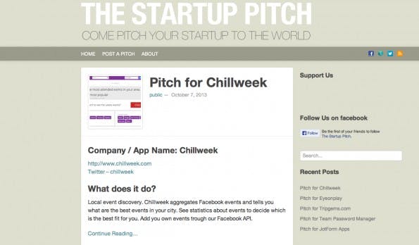 Gratis stellt Startup Pitch neue Ideen vor. Startups müssen dafür ihr Produkt erklären und die Zielgruppe bestimmen. (Screenshot: Startup Pitch)