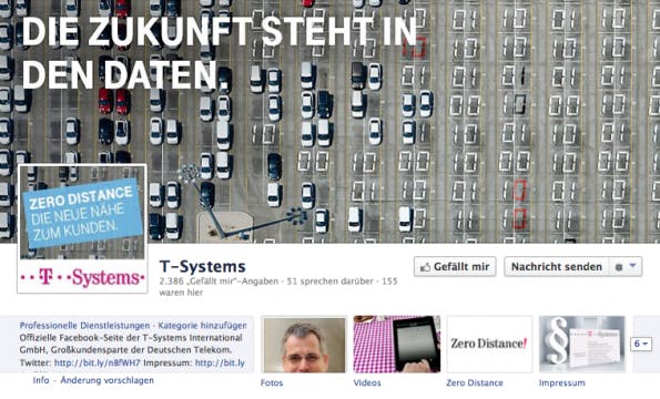 Facebook-Profil von T-Systems liefert viel Content zu aktuellen Branchenthemen. (Bild: T-Systems)