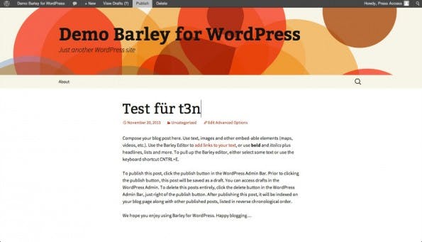 Barley: Mit dem Premium-Plugin für WordPress könnt ihr Texte direkt im Frontend editieren. (Screenshot: Barley for WordPress)