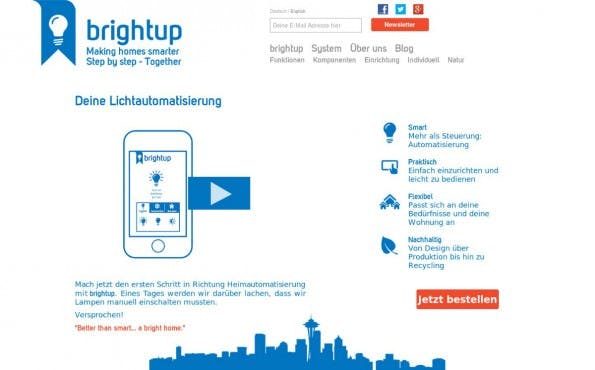 Mit den Geräten von BrightUp können Nutzer ihren Hauslichtbestand automatisieren und intelligent machen. (Screenshot: BrightUp)