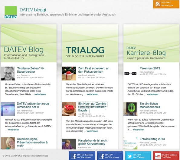 Datev-Blogs zu unterschiedlichen Themengebieten. (Bild: Datev)