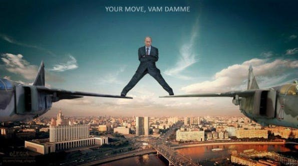 Der Volvo-Spot „The Epic Split“: Was Jean-Claude van Damme kann, beherrscht Wladimir Putin schon lange. (Bild: Joyreactor)