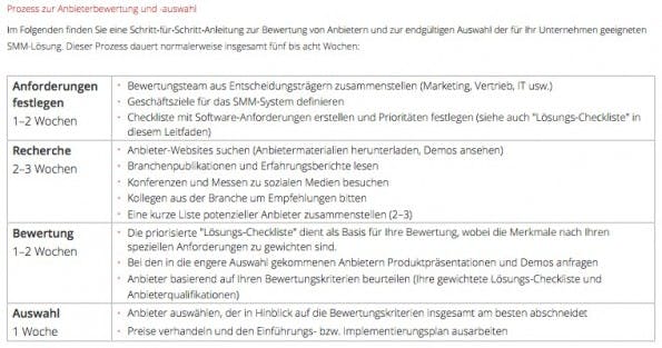 Auszug aus Handbuch zur Bewertung von Unternehmenssoftware für das Social-Media-Marketing. (Screenshot: Wildfire)