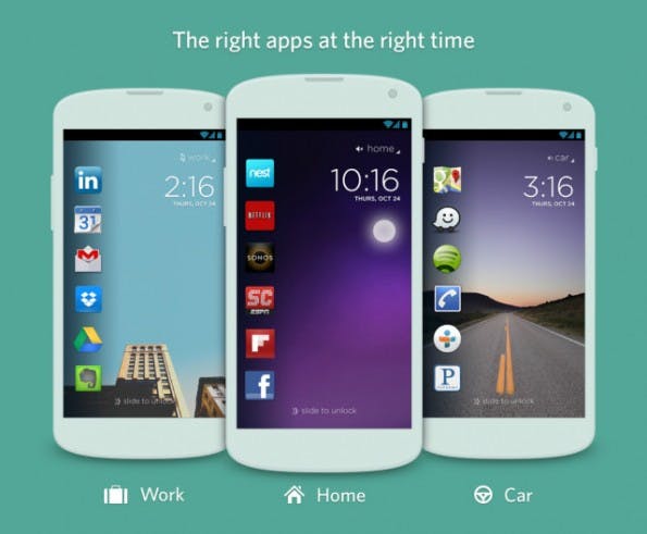Cover für Android-Smartphones: Dank einer lernenden Oberfläche bekommen Nutzer ihre Apps immer dort, wo sie sie gerade brauchen. (Screenshot: Cover)