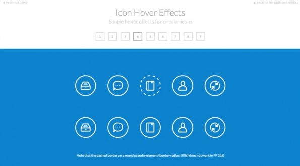 Diese Frontend-Demo zeigt verschiedene Hover-Effekte für kreisrunde Icons. (Screenshot: Codrops)