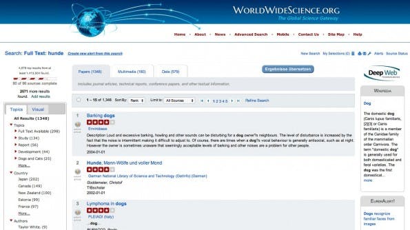 WorldWideScience: Die weltweite Suchmaschine für wissenschaftliche Texte. (Screenshot: WorldWideScience)