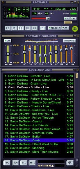 Spotiamp: Zum Todestag von Winamp veröffentlichen Spotify-Entwickler einen Winamp-Klon. (Screenshot: Moritz Stückler)