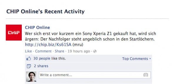 Facebook-Newsfeed: Statusupdates wie die von den Kollegen bei CHIP Online werden künftig weniger Reichweite erzielen. (Screenshot: Facebook)