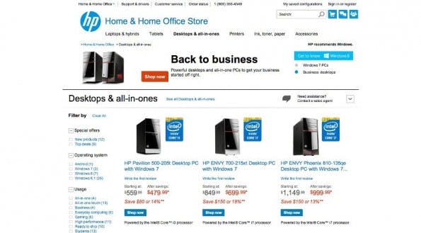 HP: Konzern bewirbt und verauft wieder Windows-7-Rechner. (Screenshot: HP.com)