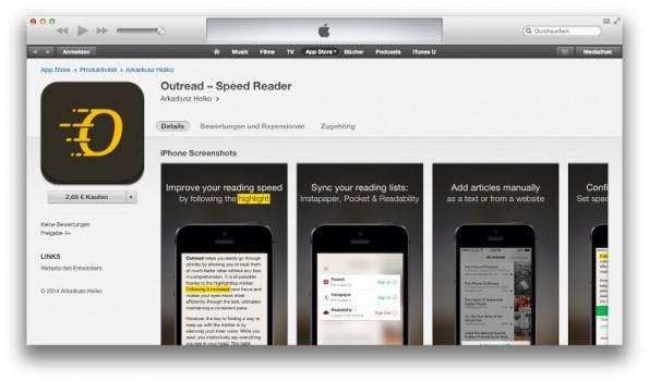 Outread: Die iPhone-App bringt euch bei, schneller zu lesen. (Screenshot: iTunes)