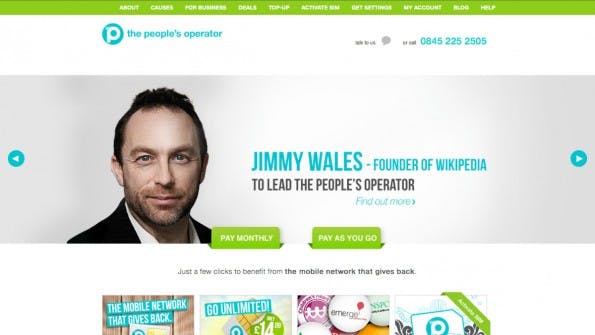 Die neue Mission von Jimmy Wales: Der Wikipedia-Gründer will einen Mobilfunkanbieter mit sozialem Engagement zu Erfolg führen. (Screenshot: The Peoples Operator)