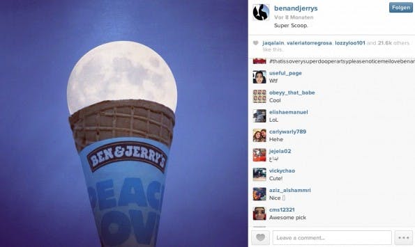 Erfolgreich sein auf Instagram: Kreative und stylische Inhalte für die Community. (Screenshot: @benandjerrys - instagram)