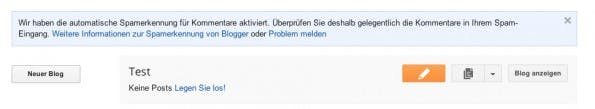 Über die Schaltfläche links kann bei Blogger einfach ein neues Blog angelegt werden. (Screenshot: Blogger)