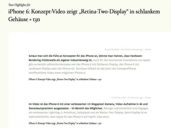 Wählt der Anwender mehr als einen Satz auf einer Webseite aus, werden alle Zitate unter dem angelegten Bookmark gesammelt.