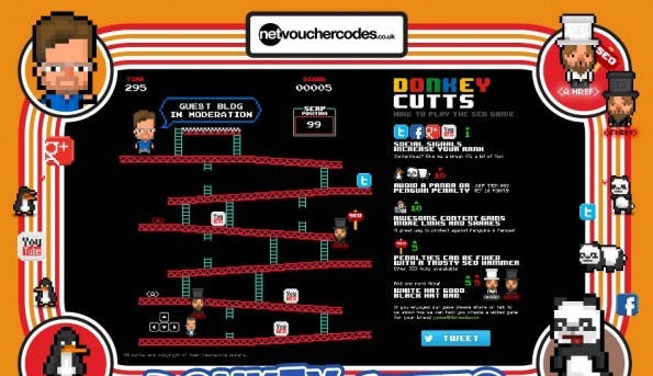 Browser-Game: „Donkey Cutts“ macht aus SEO einen Donkey-Kong-Klon. (Screenshot: netvouchercodes.co.uk)