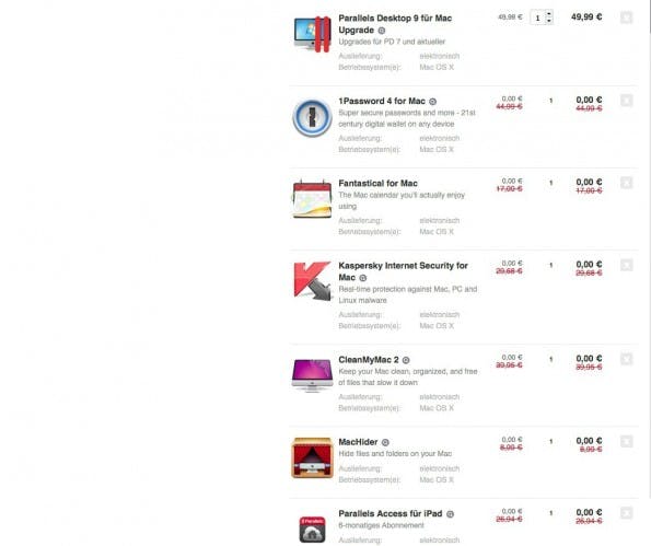 Im Software-Bundle von Parallels finden sich Programme wie 1Password und CleanMyMac zum attraktiven Preis. (Bild: Parallels)