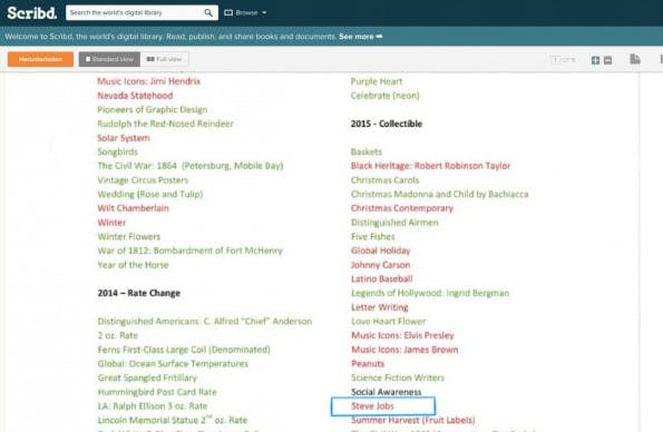 Das geheime Dokument der US-Post zeigt die Pläne für die Steve-Jobs-Briefmarke. (Screenshot: Scribd)