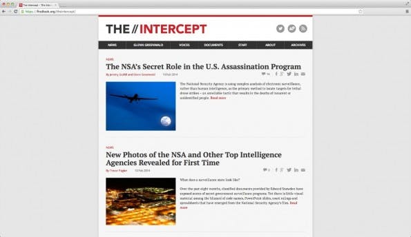 Seit heute ist „The Intercept“ online. (Screenshot: The Intercept)