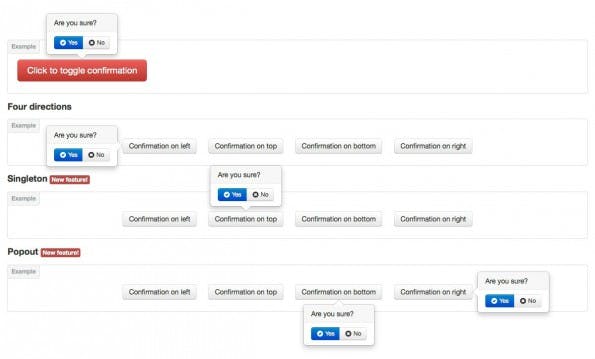 Aktionen sollen bestätigt werden? Kein Problem mit Bootstrap Confirmation. (Screenshot: Bootstrap Confirmation)
