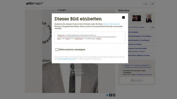 Getty Images: Millionen von Bildern können kostenfrei eingebunden werden. (Screenshot: Getty Images)