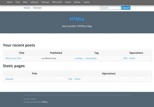 Das Backend von HTMLy. (Screenshot: eigene HTMLy-Installation)