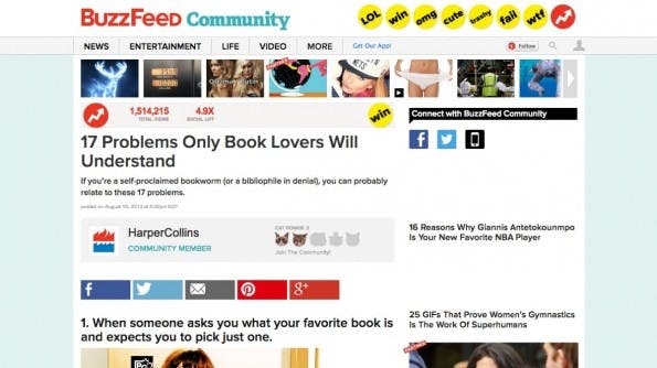 Ein Artikel von und für Buchliebhaber von HarperCollins auf Buzzfeed. (Screenshot: buzzfeed.com)