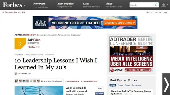 Native Advertising von SAP auf Forbes.com. (Screenshot: forbes.com)