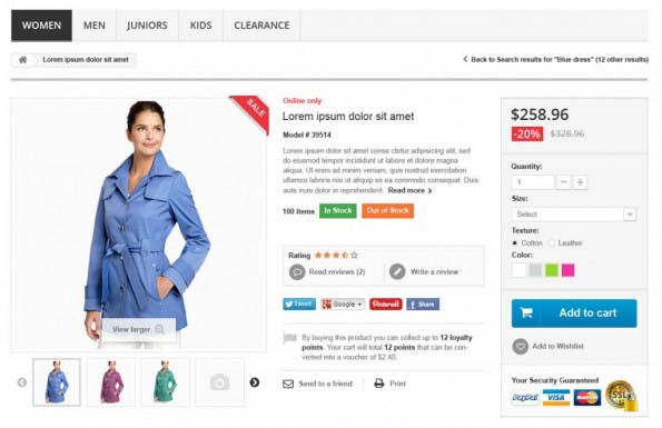 Die Produkt-Detailseite wurde in Zusammenarbeit mit der Community komplett überarbeitet. (Screenshot: Prestashop)
