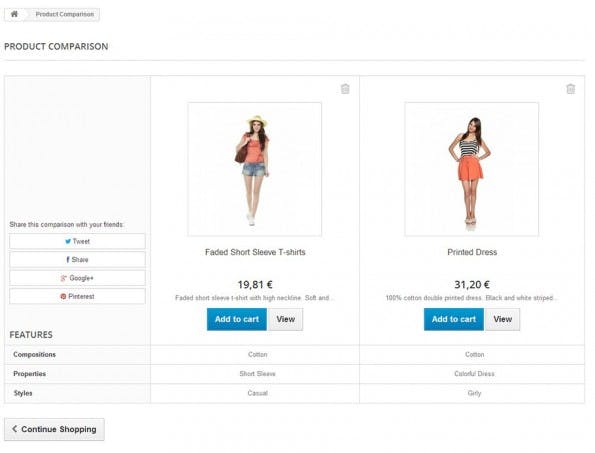 Kunden können in der neuen Prestashop-Version Produktvergleiche durchführen. (Screenshot: Prestashop)