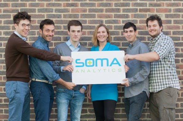 Das Startup-Team von SOMA Analytics um die vier Gründer Christopher Lorenz, Johann Huber, Peter Schneider und Fabian Alt (nicht im Bild) (Foto: SOMA Analytics)