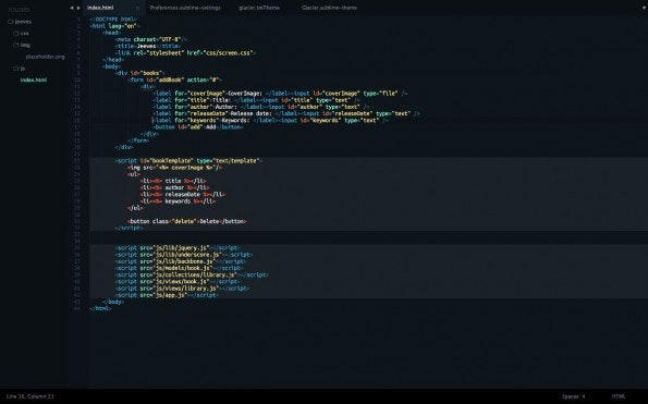 Das Glacier-Theme für Sublime Text. (Screenshot: longren.io)