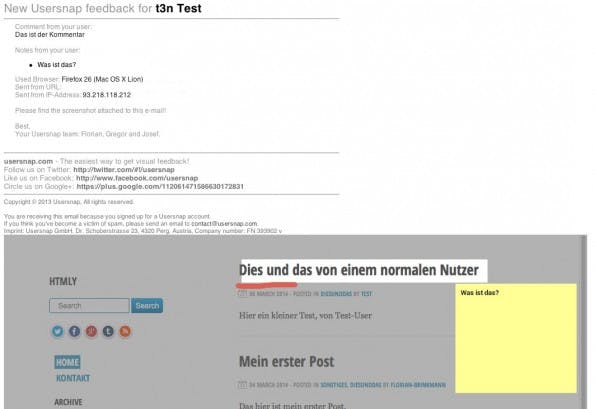 Feedback-Mail von Usersnap. (Screenshot: Mail)