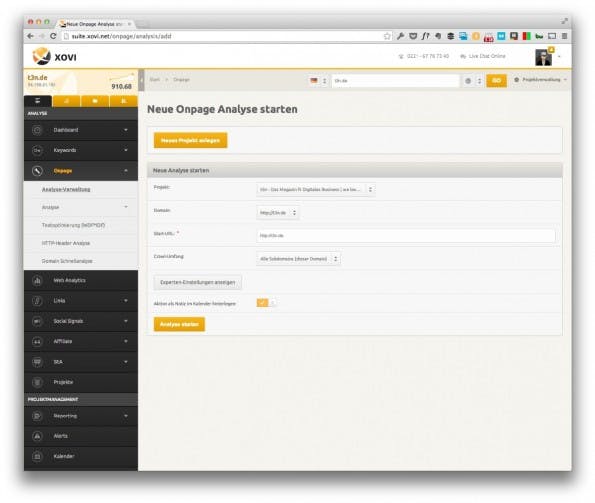 Das Crawling größerer Websites kann dauern. (Screenshot: xovi.net)