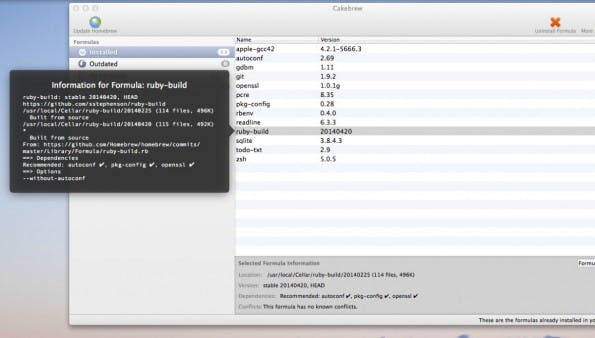 Cakebrew für Homebrew: Zusatzinformationen zum Ruby-Package. (Screenshot: Cakebrew)