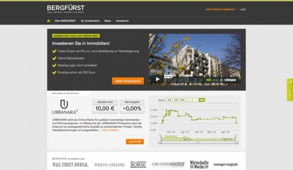 Die Berliner Plattform Bergfürst hat sich inzwischen zur Startup-Börse gemausert. Urbanara zeigt, wie es gehen kann. (Screenshot: t3n)