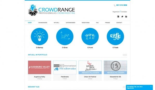 Crowdrange macht seinem Namen alle Ehre und bietet Investing-Modelle aller Art. Vom Startup bis zum Sponsoring. (Screenshot: t3n)