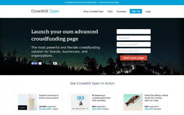 Die quelloffene Software Crowdtilt Open ist das „Wordpress für Crowdfunding-Kampagnen“. (Screenshot: t3n)