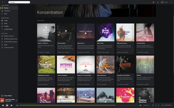 Obwohl primär ein Unterhaltungsdienst, gibt es auch bei Spotify zahlreiche Playlisten, die auf das produktive Arbeiten ausgelegt sind. (Screenshot: Spotify)