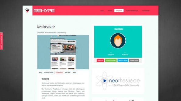 Bei Rehype.it werden Startups und Projekte zu Festpreisen und nur mit Qualitätskontrolle gehandelt: Urheber erhalten Geld, Käufer eine Idee und die Plattform eine Provision. (Screenshot: Rehype.it)